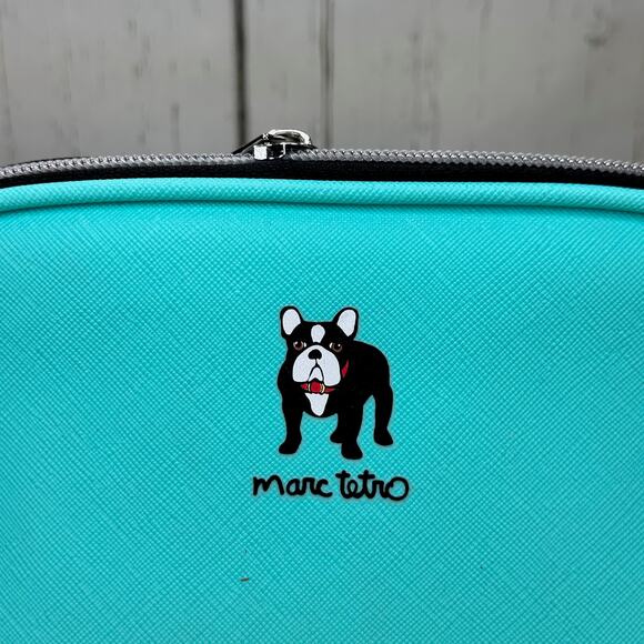 Marc Tetro Makeup Cosmetic Case Boston Terrier French Bulldog Teal Zipper Bag - Picture 1 of 15